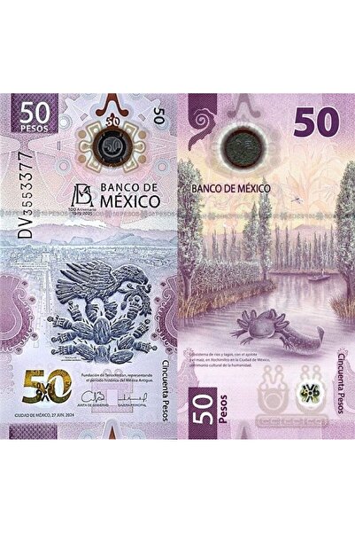 3Alp Koleksiyon MEKSİKA 50 PESO 2024 POLYMER 100. YIL HATIRA, P#138(5) - Kağı...