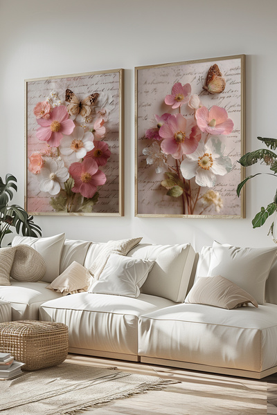 STARYUNA Wooden Framed Butterfly and Flower Double Painting Set Yuna583