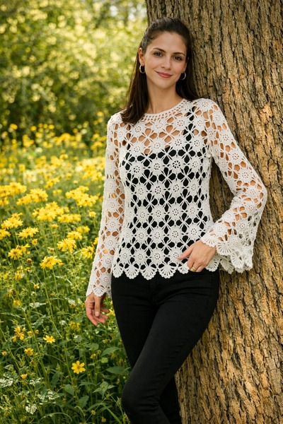 MEGA Megahan şık tasarım yazlık el orgu bluz