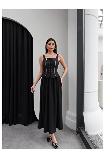 ESRAHELVACI Strappy Corset Detail Zipper Long Dress