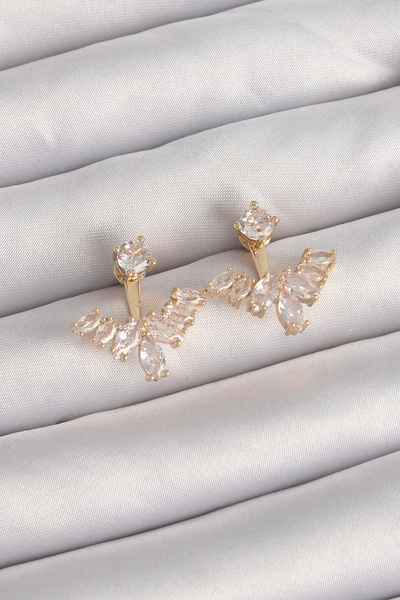 online kapsulavm avm alışveriş Brass Gold Color Zircon Stone V Model Earrings