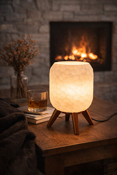 Miralux Modern Geometrik Dokulu Dekoratif Masa Lambası-Şık Tripod Gece Lambas...