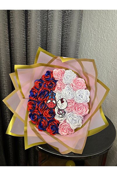 SATENCE STORE Örümcek Adam & Hello Kitty Temalı Özel Tasarım Gül Buketi – 24’...