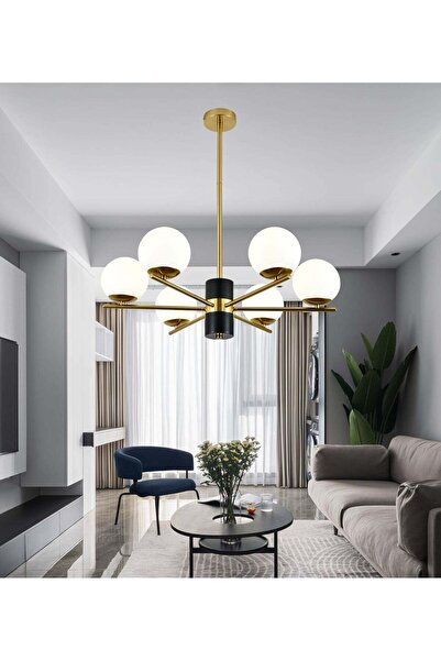 RFAN Chandelier, Model F0028/6, With Lampshades, 6 X E27, Gold/Black