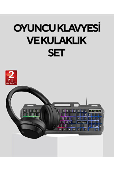 Epilons Set Işıklı Klavye Mouse + Bluetooth 5.2 Kulaklık Paketi