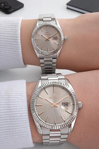 Slazenger Couple Lover's Watch Complete Steel 10 Atm Water-Resistant Wristwat...