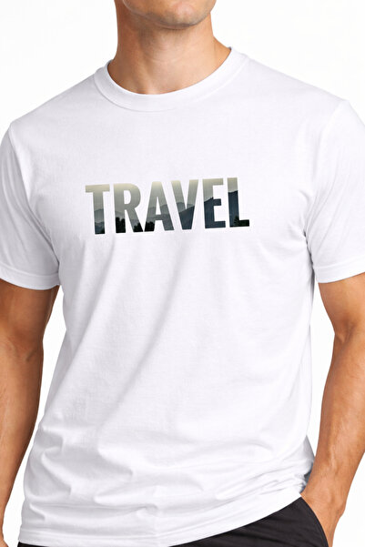 DUBU BUTİK Μπλουζάκι Unisex Travel με τύπωμα oversized 100% Βαμβάκι Crew Neck...