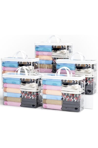 Arabest 5PACK Clear Zippered Storage Bag for Clothes, 22L Clear Storage Bags,...