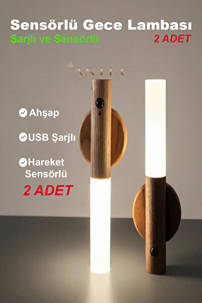 ASTEC 2 Adet Mıknatıslı Dekoratif Hareket Sensörlü Gece Lambası/El Feneri Şar...