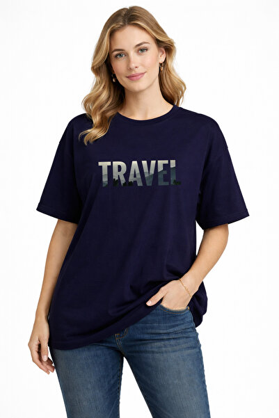 BEETON Unisex Travel Printed Oversized T-Shirt 100% Cotton Crew Neck Casual S...