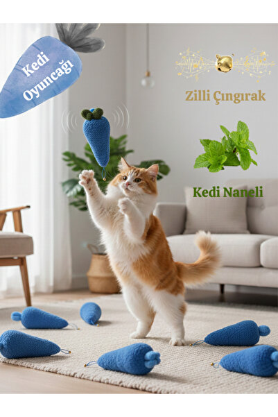 Komano Pontika Zilli Kedi Oyuncağı Kedi Naneli Peluş Çıngıraklı Kedi Oyuncağı...
