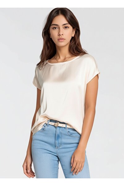 MAMAYAGA Women's Crew Neck Satin Viscose Short Sleeve Sporty Stylish Blouse