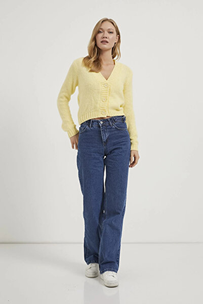 OIL PARK Women's Blue High Waist Side Belt Detail 100% Cotton Straight Fit St...