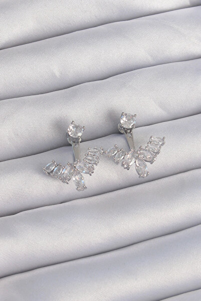 online kapsulavm avm alışveriş Brass Silver Color Zircon Stone V Model Earrings