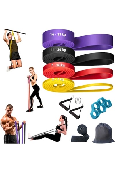 PRAXELL Fitness Resistance Band Set, 4 Resistance Levels 2–38 Kg, 208 Cm, Yel...