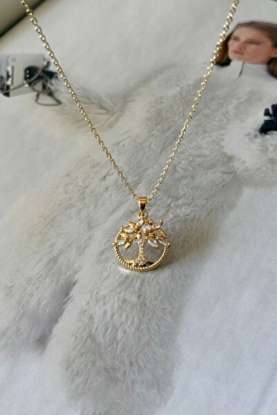 Trendy Butik قلادة زركون مرصّع بالأحجار بتصميم شجرة من الفولاذ