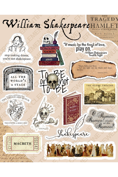 Clementine Jewellery William Shakespeare Sticker Seti | Laptop Notebook Telef...