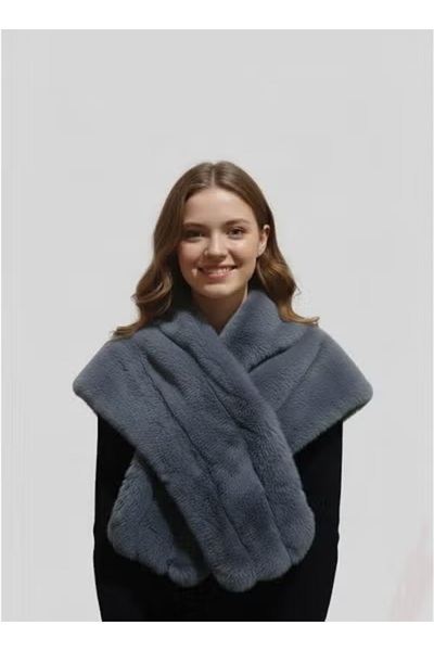 FULLJOY شال شتوي نسائي فاخر من الفرو باللون الرمادي ,وشاح ,سكارف شتوي يضيف لم...