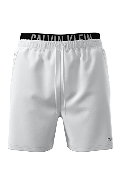 Calvin Klein Men's White Medium Length Drawstring Boxer Swim Shorts