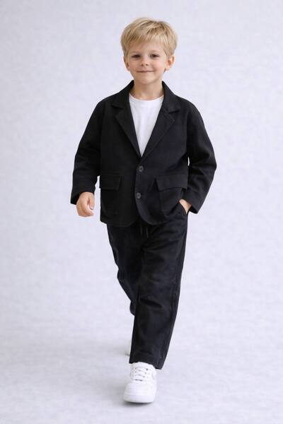 babymoon kids Pantaloni și jachetă din țesătură de bumbac și in pentru băieți...