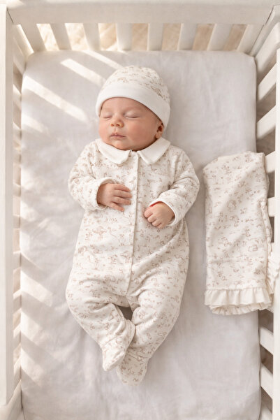 Mert Baby Desire Patterned Self-Gloved 3-Piece Organic Hospital Discharge Set...