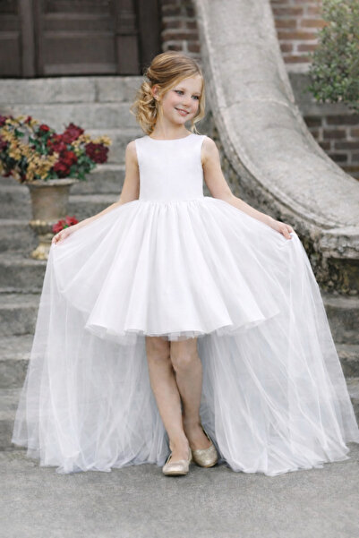 nsmkidslife Κοριτσίστικο φόρεμα με λευκή μπροστινή κοντή μέρτη και μακριά λεπ...