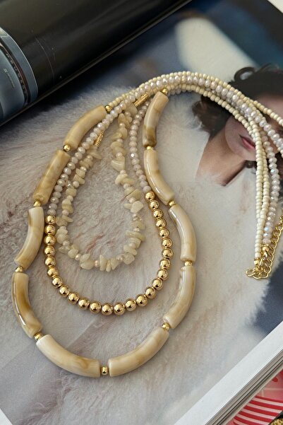 Trendy Butik Çoklu Krem Renkli Boncuk Kolye