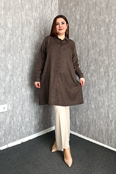 ModaPlaza Women's Floral Print Plus Size Viscose Long Shirt 7514