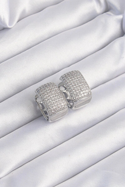 online kapsulavm avm alışveriş Brass Silver Color Zircon Stone Minimal Hoop E...