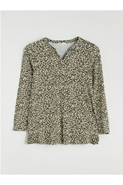 LC Waikiki Modanova Sezon Green Collared Blouse Patterned