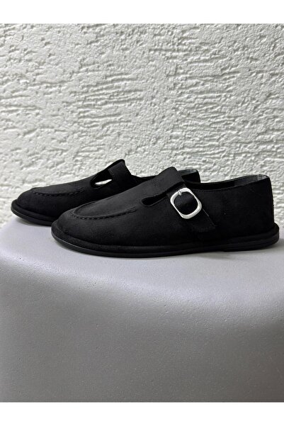 Beyond Γυναικεία Μαύρα Σουέτ Με αγκράφα Κλειστά Μπροστά Μπαλαρίνα Παπούτσια 1...