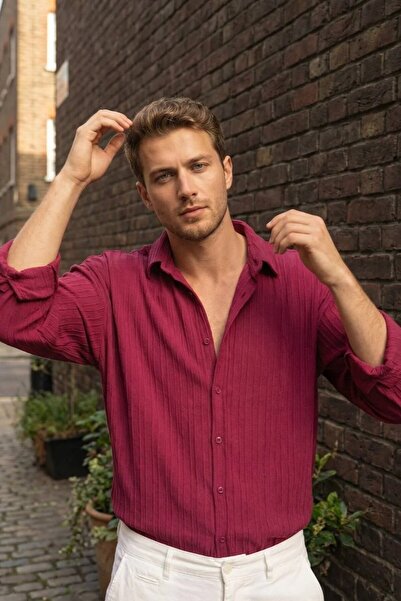 MADZEYMODA Cămașă de vară pentru bărbați cu dungi texturat Cămașă casual cu m...