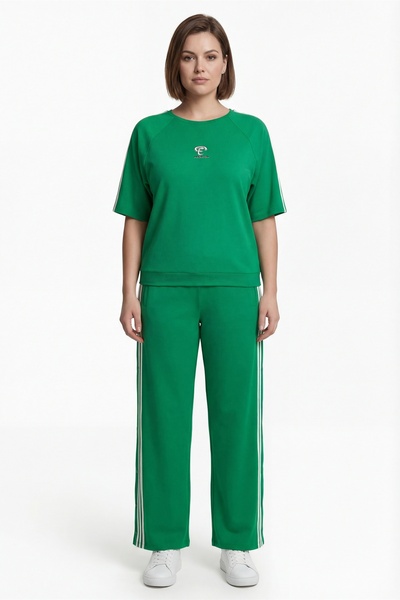 EXİTLİNE Women's Green Summer Tracksuit Set with Elastic Waist and Side Butto...