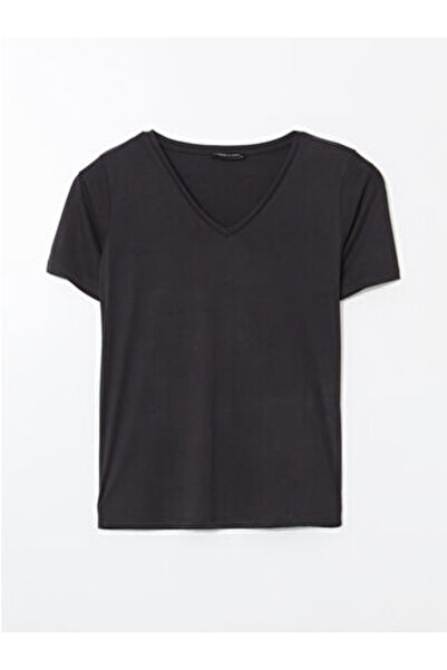 LC Waikiki Modanova Sezon Black V-Neck Women's T-Shirt