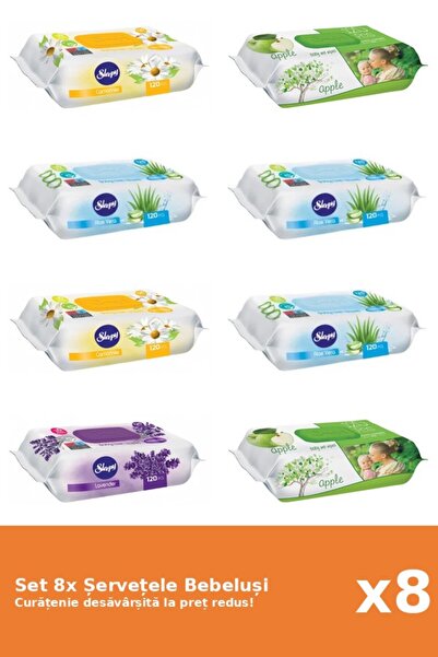 Sleepy Set of 8 Sleepy Baby Wipes: Aloe Vera, Apple, Lavender, Chamomile