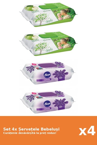 Sleepy Set 4 Șervețele Bebeluși Sleepy: Apple, Lavanda