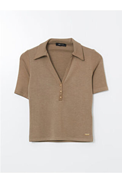 LC Waikiki Modanova Sezon Brown Polo Collar Modal Blended Women's T-Shirt
