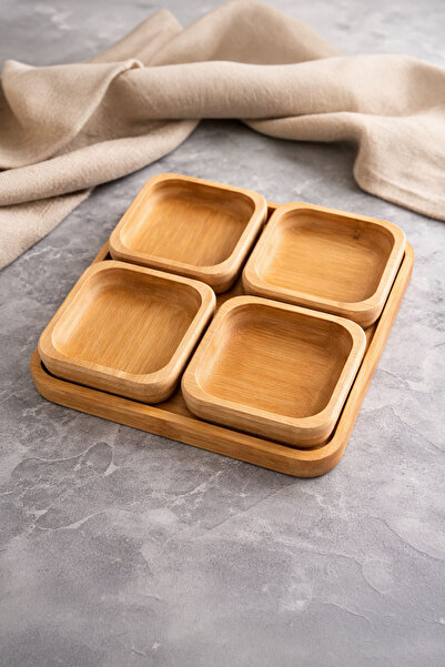 Vadi بامبو طقم أطباق تقديم مقسمة إلى 5 أجزاء، طبق تقديم للوجبات الخفيفة والحل...