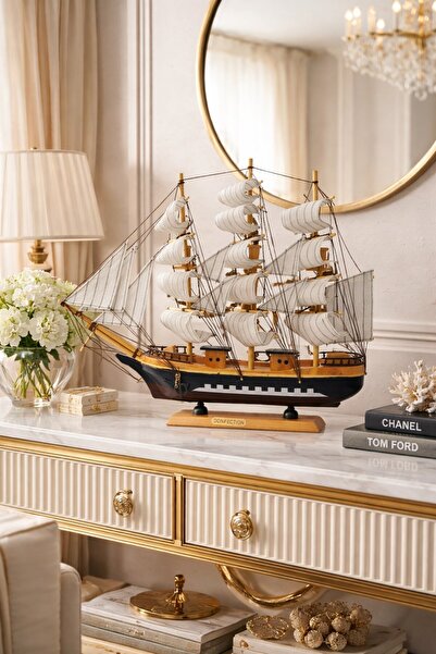 BiTon Toptan 40x40 cm El Yapımı Ahşap Yelkenli Gemi Maketi – Premium Ofis & E...