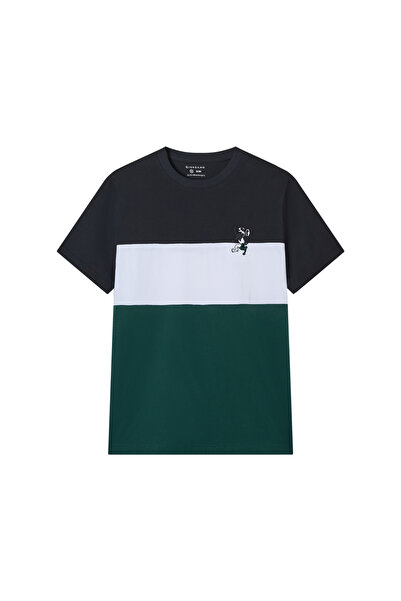 Giordano تيشيرت رجالي ضيق من قطن بتصميم كتل الألوان مع تطريز