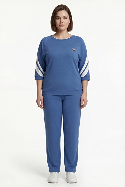 EXİTLİNE Women's Indigo Summer Elastic Waist Accessory Piece g Paneled Top an...