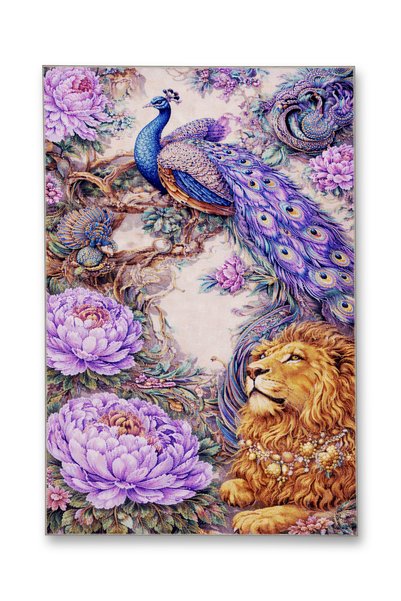 Rugs Modern Halı Mosso Green Theme Flower and Cheetah Figure Patterned Woven ...