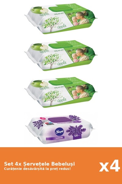 Sleepy Set 4 Șervețele Bebeluși Sleepy: Apple, Lavanda