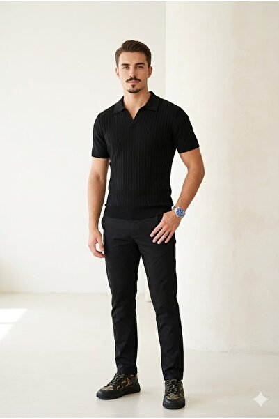 Plus Scorpion Ribbed knit polo collar T-shirt