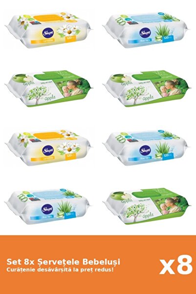 Sleepy Set of 8 Sleepy Baby Wipes: Aloe Vera, Apple, Chamomile