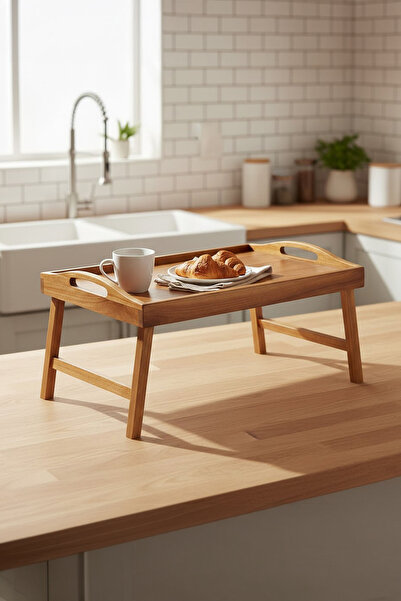 Vadi Akasya Foldable Bed Breakfast Tray Wooden Serving Table