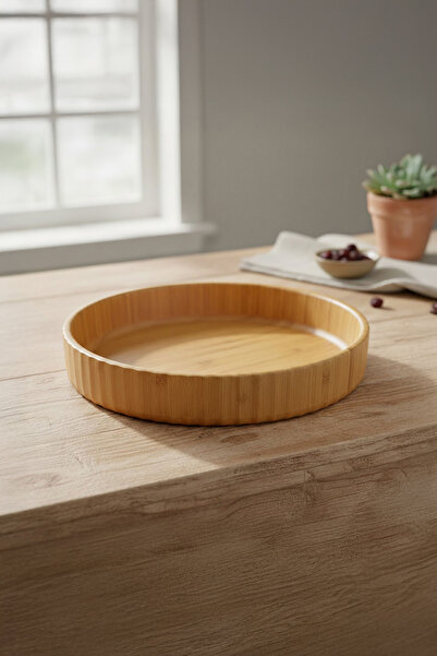 Vadi Bamboo Round Presentation Plate Tray Natural Wooden Serving Plate 21 cm
