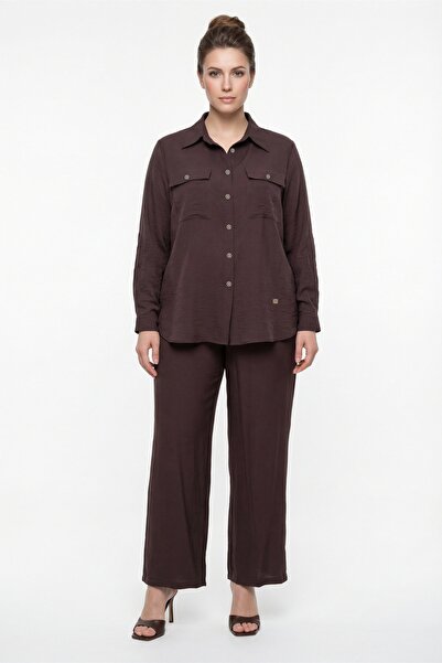 EXİTLİNE Women's Brown Summer Elastic Waist Buttoned Double Pocketed Top and ...