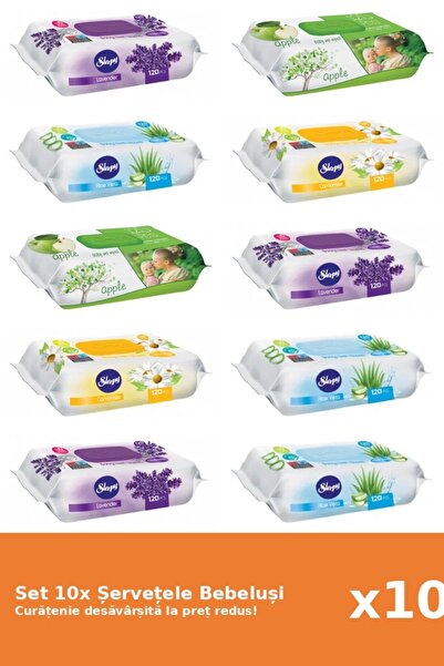Sleepy Set 10 Șervețele Bebeluși Sleepy: Aloe Vera, Apple, Lavanda, Musetel