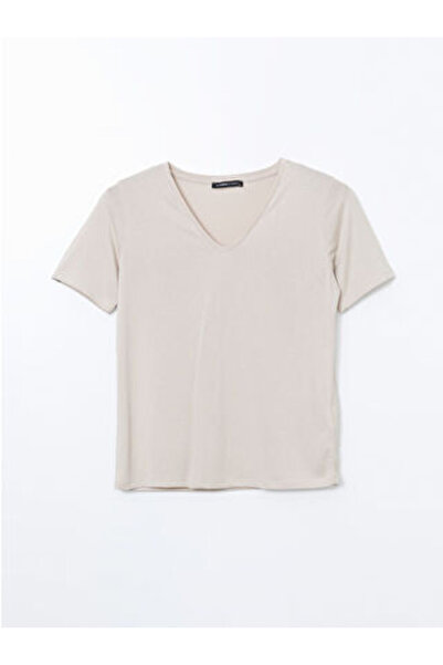 LC Waikiki Modanova Sezon Gray V-Neck Women's T-Shirt